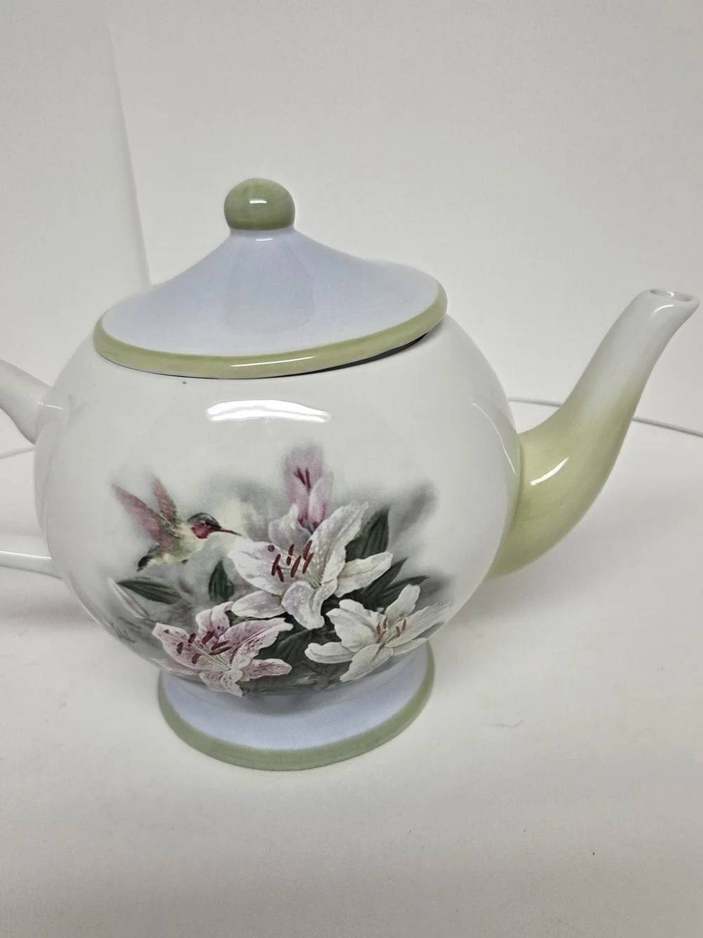 Lena Liu Hummingbird & Lilies Teleflora Ceramic Teapot Floral Bird